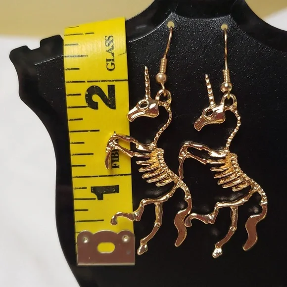 ⭐4/$20   Skeletal unicorn gold-tone pierced earrings - Picture 3 of 5